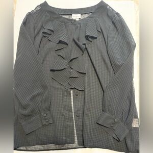 Black Ruffled Button-up Blouse size Large.